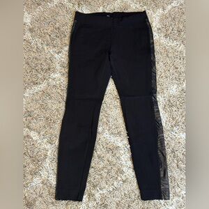 White House Black Market Black Leggings with Faux Leather Track Stripe size XS
